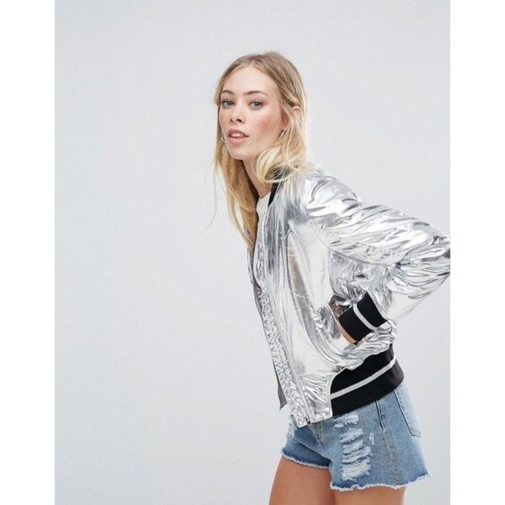 QED Silver London bomber jacket metallic SZ M.